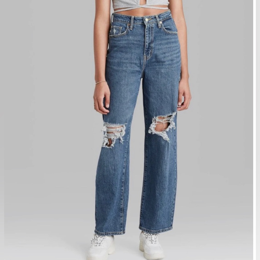 Women's Super-High Rise Distressed Baggy Jeans - Wild Fable